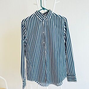 Navy Striped Casual Button Down Shirt